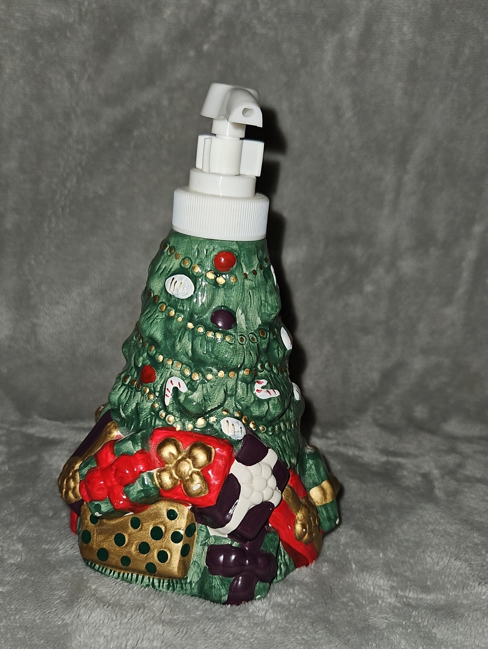 Allure Green Christmas Tree Soap Dispenser with Red, Gold & Purple Accents